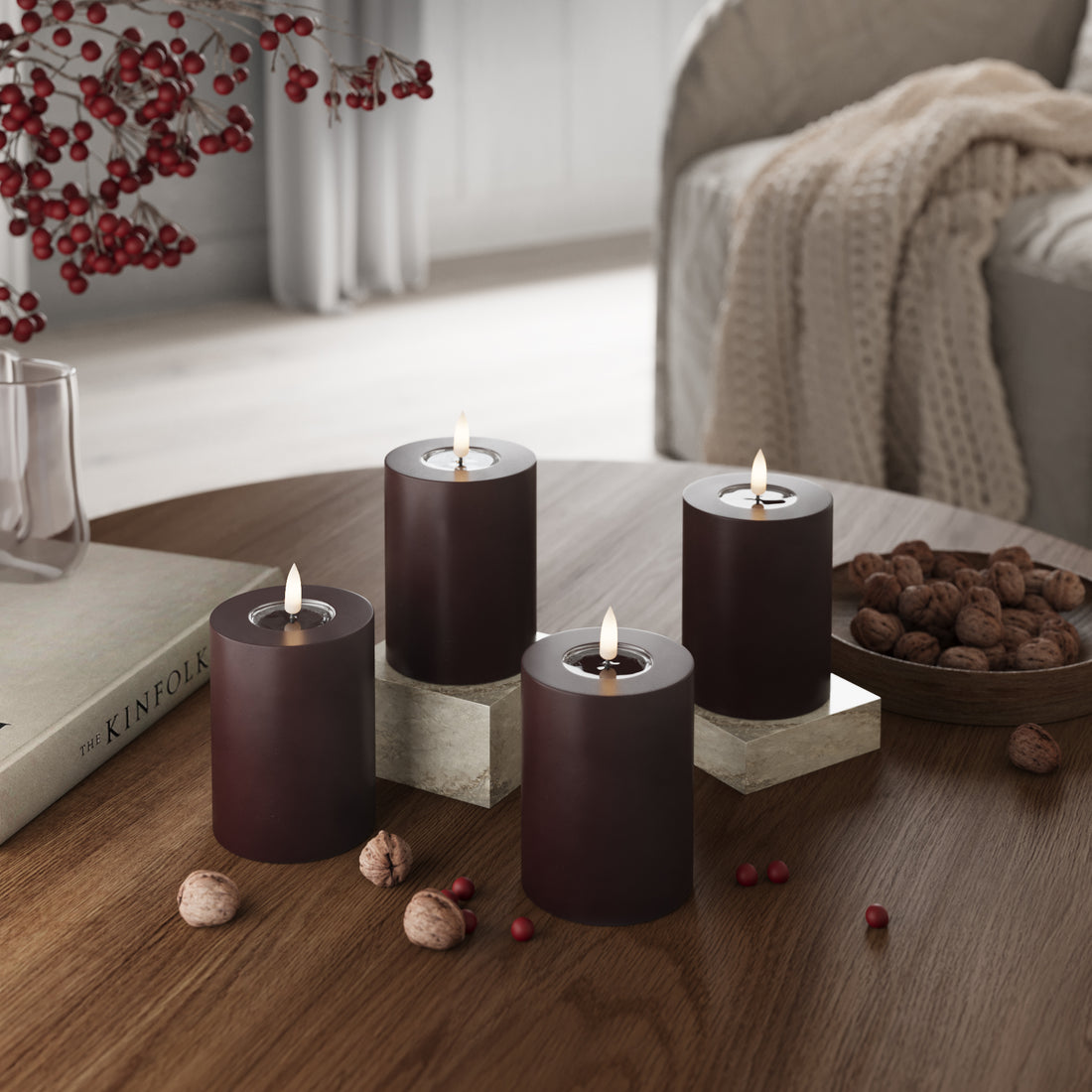 LED -ploki tuled Ø 7,5 x 10 cm Burgundia - 4 tk