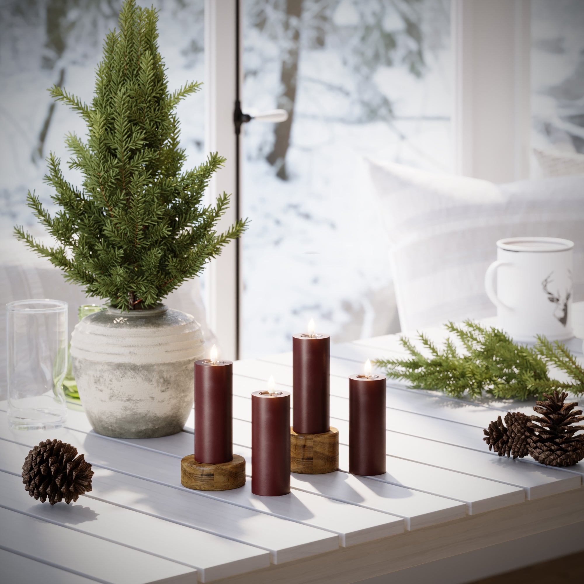 Φώτα μπλοκ LED Ø 5 x 12,5 cm Βουργουνδί - 4 τεμ.