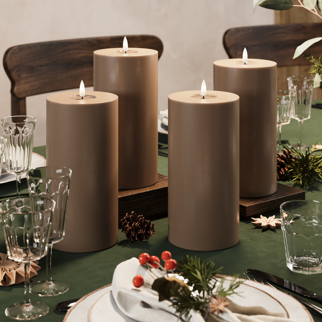 LED Pillar candle Ø 10 x 20 cm Caramel - 4 pcs