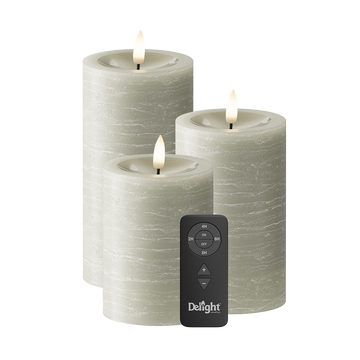 LED Pillar candle Pack of 3, Ø 7.5 x 10/12.5/15 cm Sage green