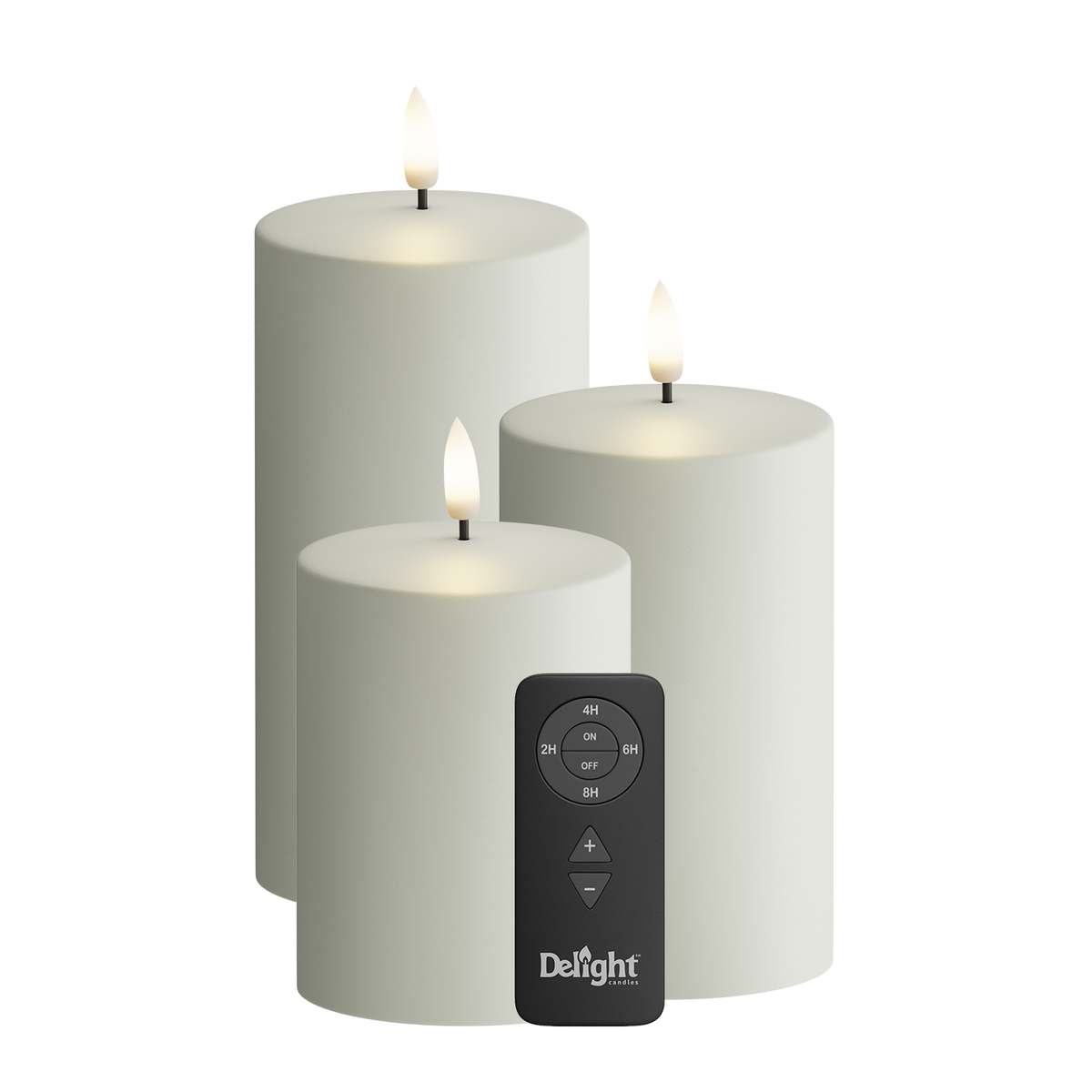 Outdoors LED Pillar candle Pack of 3, Ø 7.5 x 10/12.5/15 cm Sand