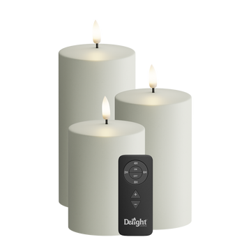 Outdoors LED Pillar candle Pack of 3, Ø 7.5 x 10/12.5/15 cm Sand