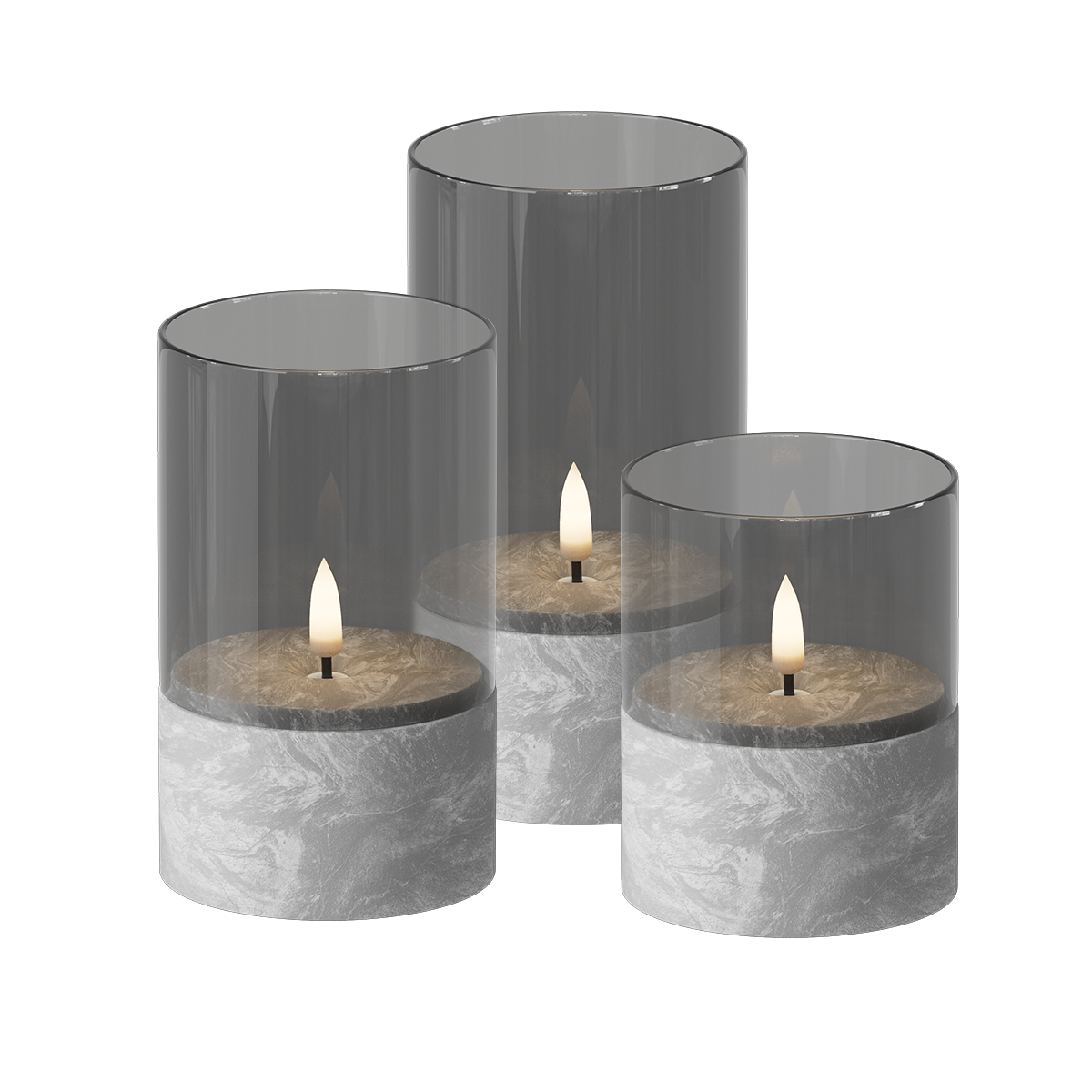 LED Glasljus Förpackning om 3, Ø 8 x 10/12,5/15 cm Cement