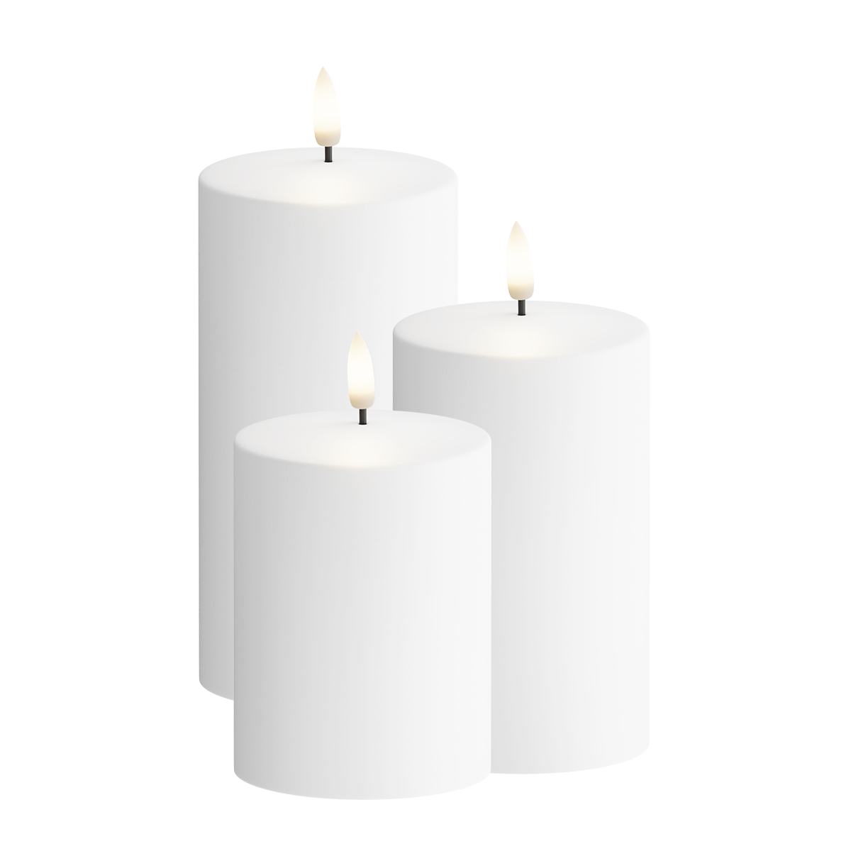 Solar cell LED Outdoors Pillar candle Pack of 3, Ø 7.5 x 10/12.5/15 cm White