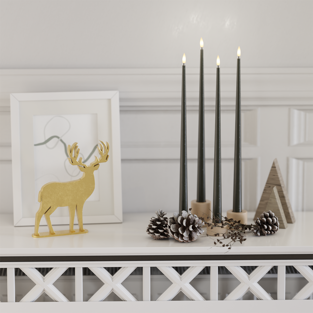 Deluxe Homeart LEDs Vela afilada pacote - Verde escuro - 4 peças 38 cm 2