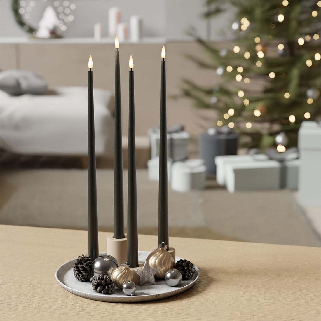 Deluxe Homeart LED Kertelys pakke - Mørkegrøn - 4 stk 38 cm 1