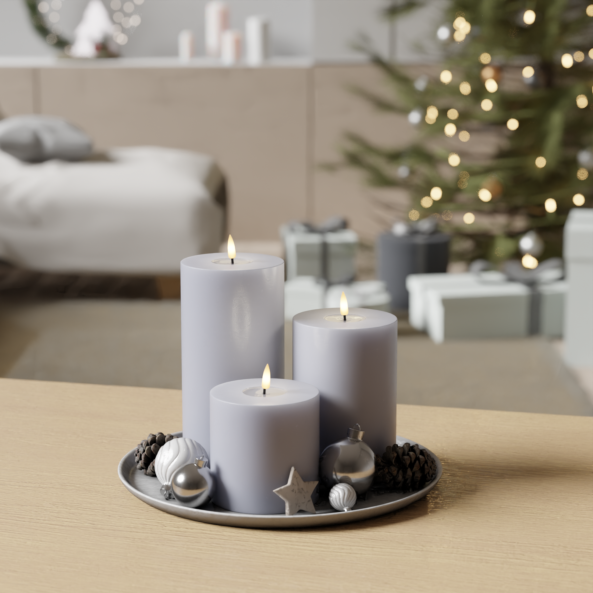 Deluxe Homeart LED Blokklyspakke - Støvet blå - 10 x 10, 15 og 20 cm 1