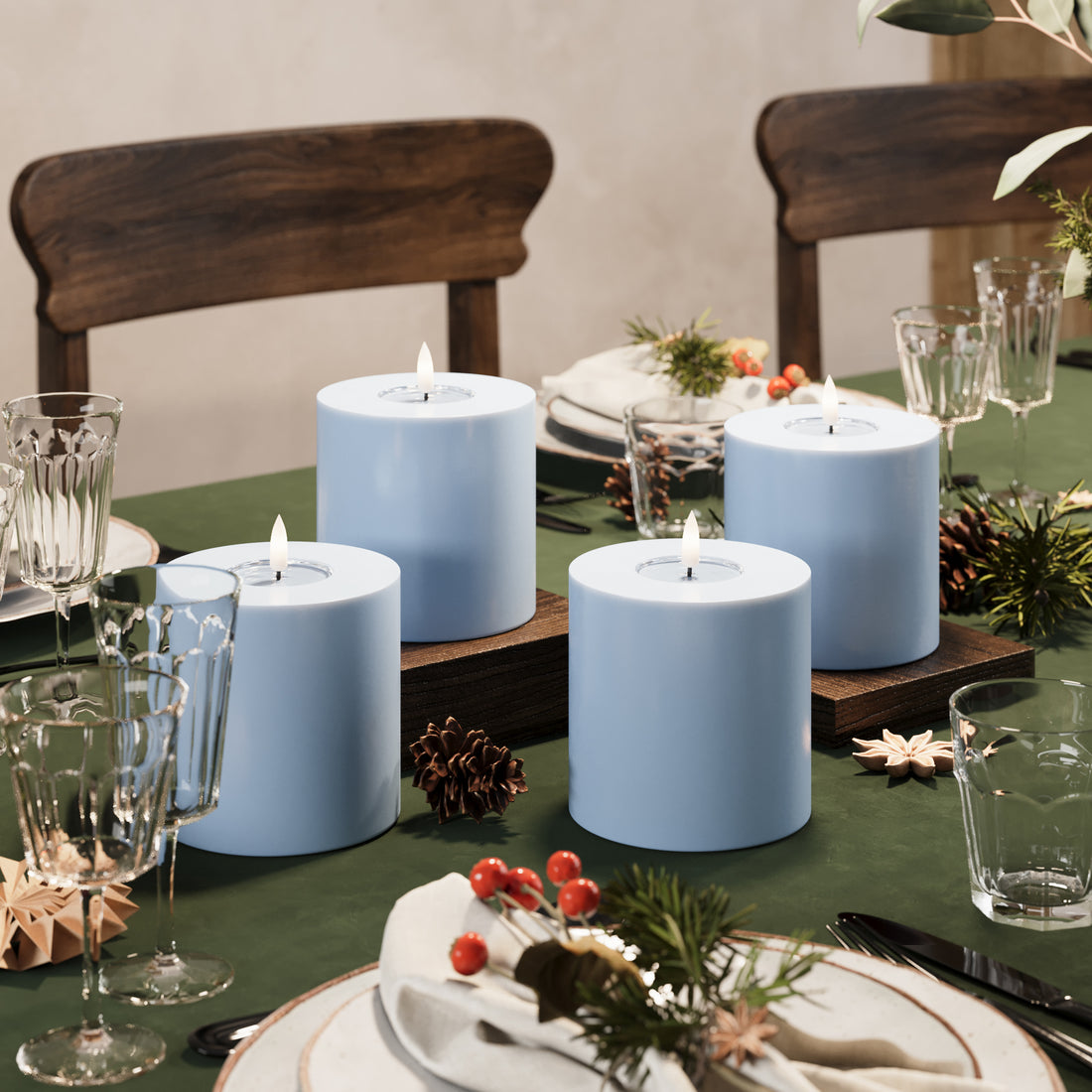 LED Pillar candle Ø 10 x 10 cm Ice Blue - 4 pcs