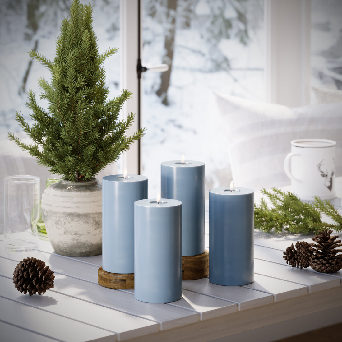 LED Pillar candle Ø 10 x 20 cm Ice Blue - 4 pcs