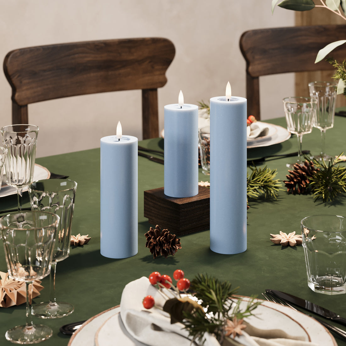 LED Pillar candle Ø 5 x 20 cm Ice Blue - 4 pcs