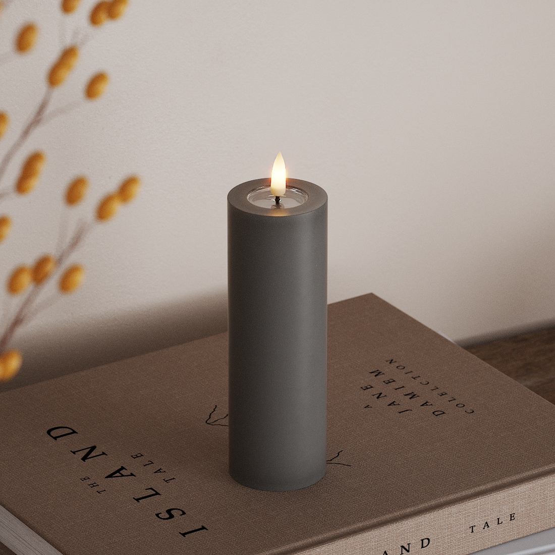 Deluxe Homeart LED Bloklys Ø 5 x 15 cm Grå LED bloklys 4