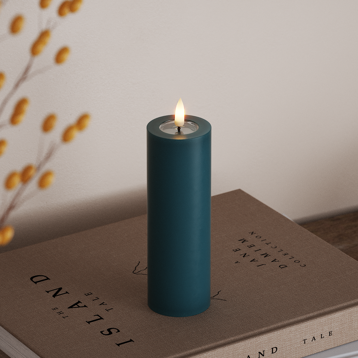 Deluxe Homeart LED Bloklys Ø 5 x 15 cm Petroleum LED bloklys 3