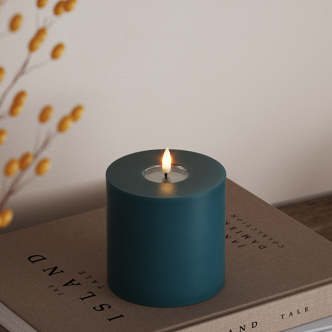 Deluxe Homeart LED Bloklys Ø 10 x 10 cm Petroleum LED bloklys 4