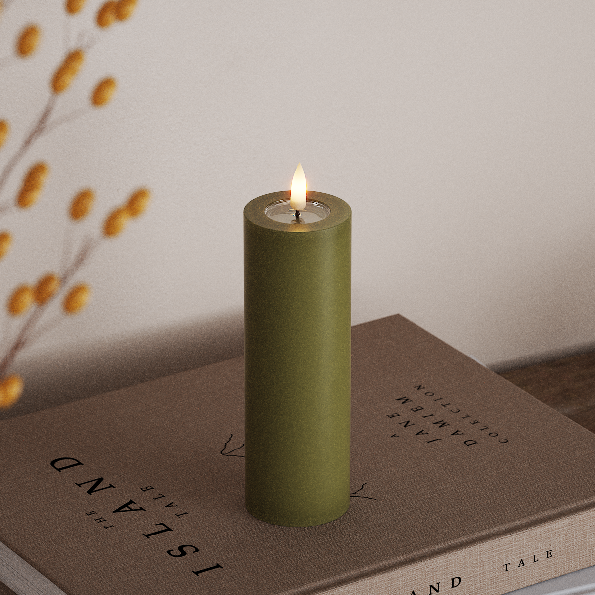 Deluxe Homeart LED blokové světlo Ø 5 x 15 cm Olivově zelená LED blokové světlo 3