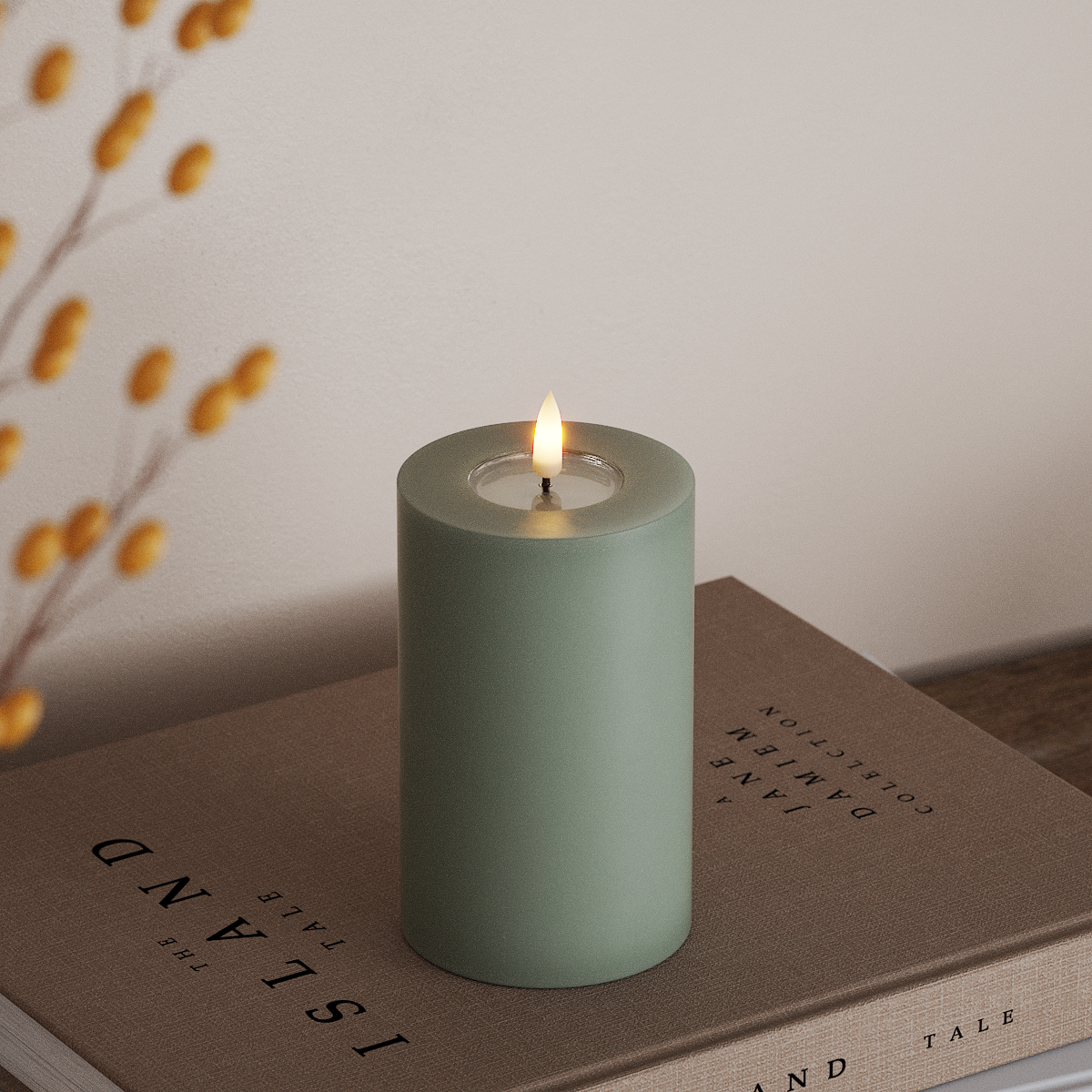 Deluxe Homeart LEDs Vela pilar Ø 7,5 x 12,5 cm Verde sálvia LEDs Vela pilar 3