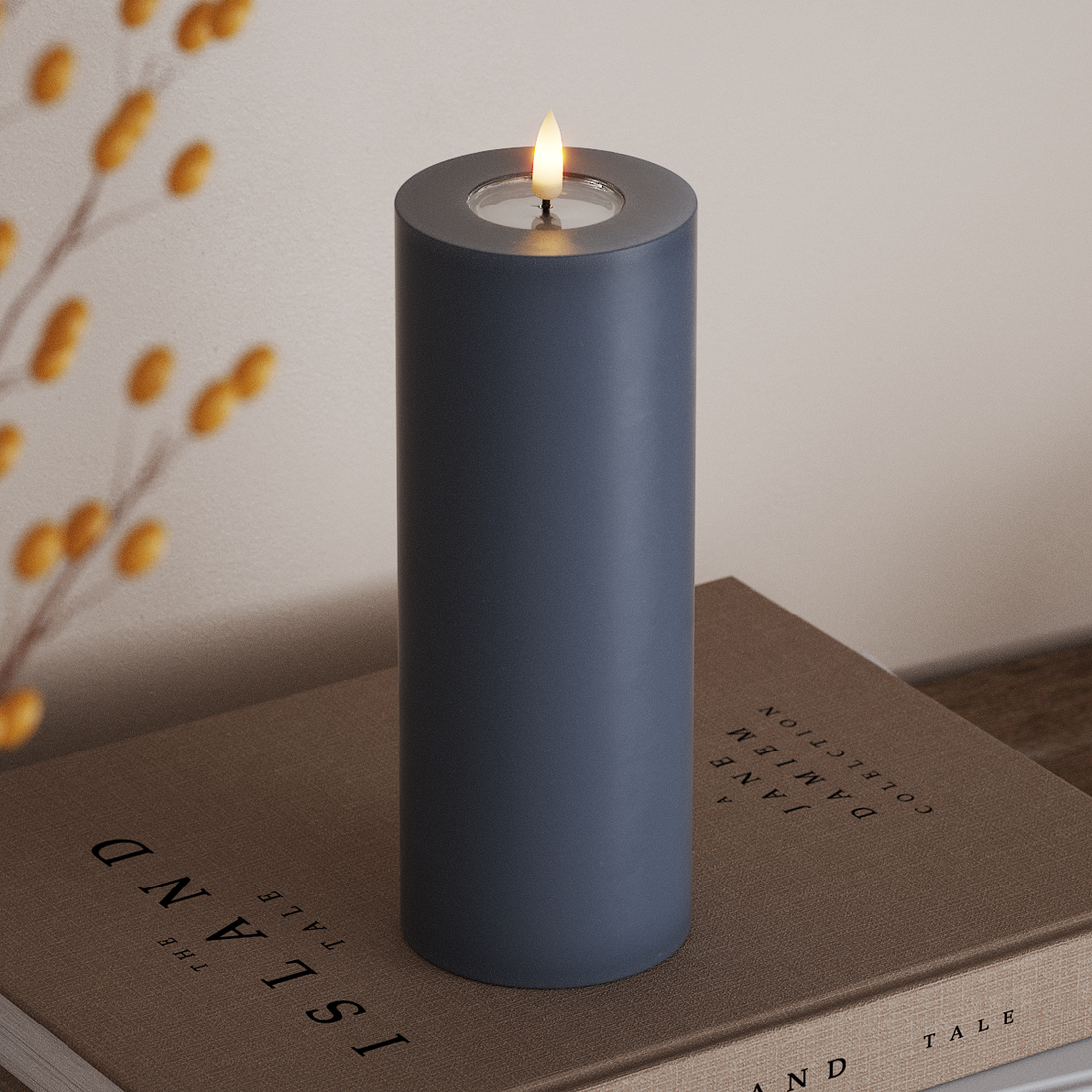 Deluxe Homeart LED Bloklys Ø 7,5 x 20 cm Isblå LED bloklys 4