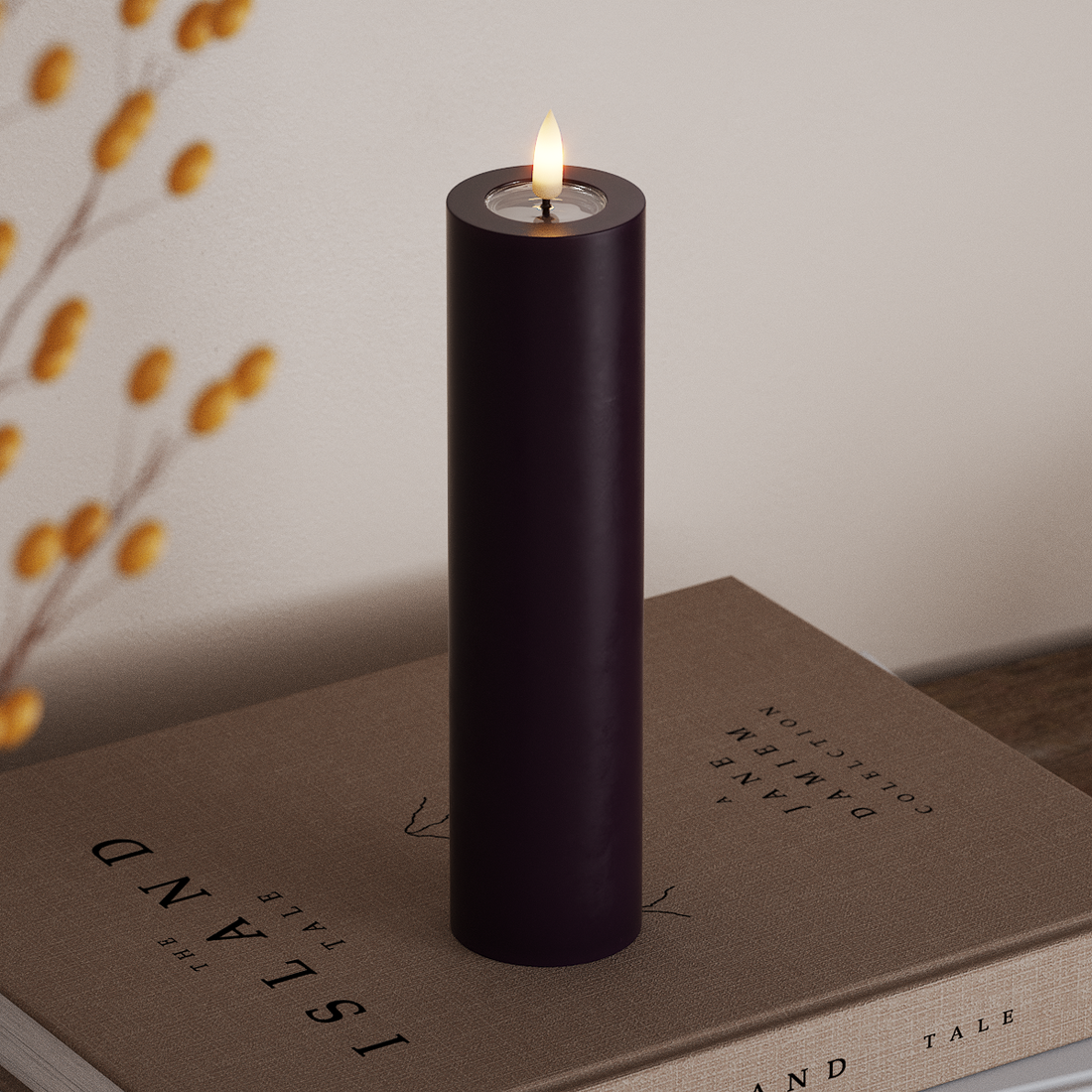 Deluxe Homeart LED Blockljus Ø 5 x 20 cm Mörklila LED Blockljus 4