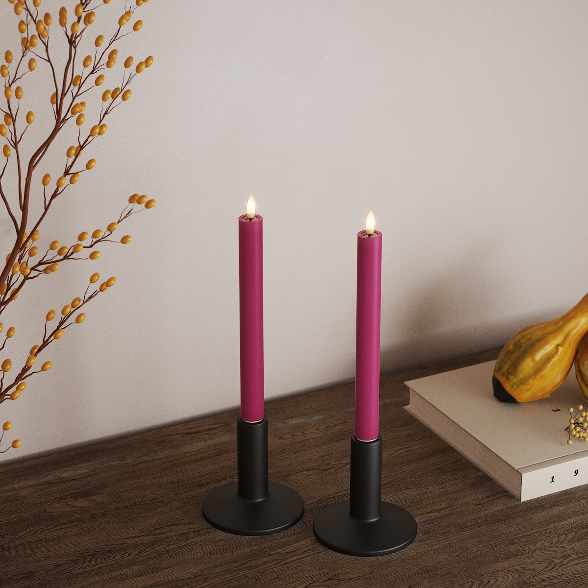 Deluxe Homeart LED Kronelys 2 stk, Ø 2 x 24 cm Magenta LED kronlys 3