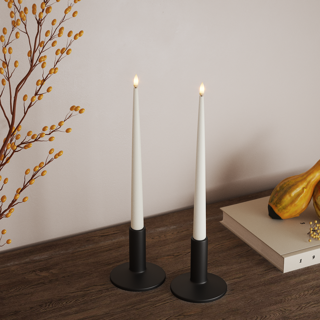 Deluxe Homeart LED Kertelys med Lak, 2 stk 28 cm Hvid LED kertelys 4