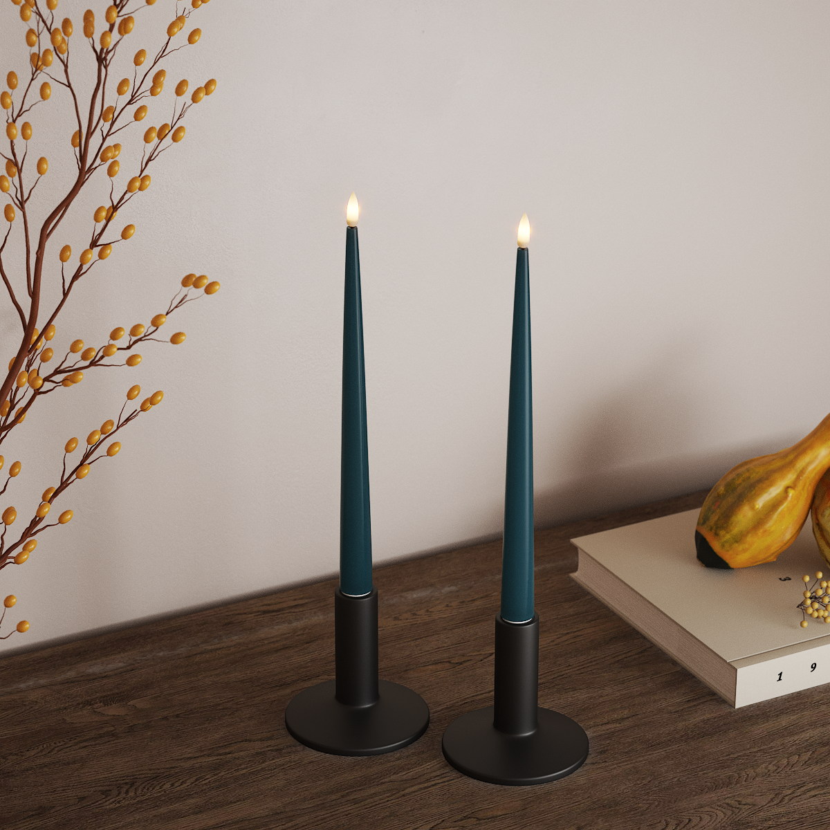 Deluxe Homeart Φωτιστικό κεριού LED με Λάκα, 2 τεμάχια 28 cm Πετρόλ Φως κεριού LED 3