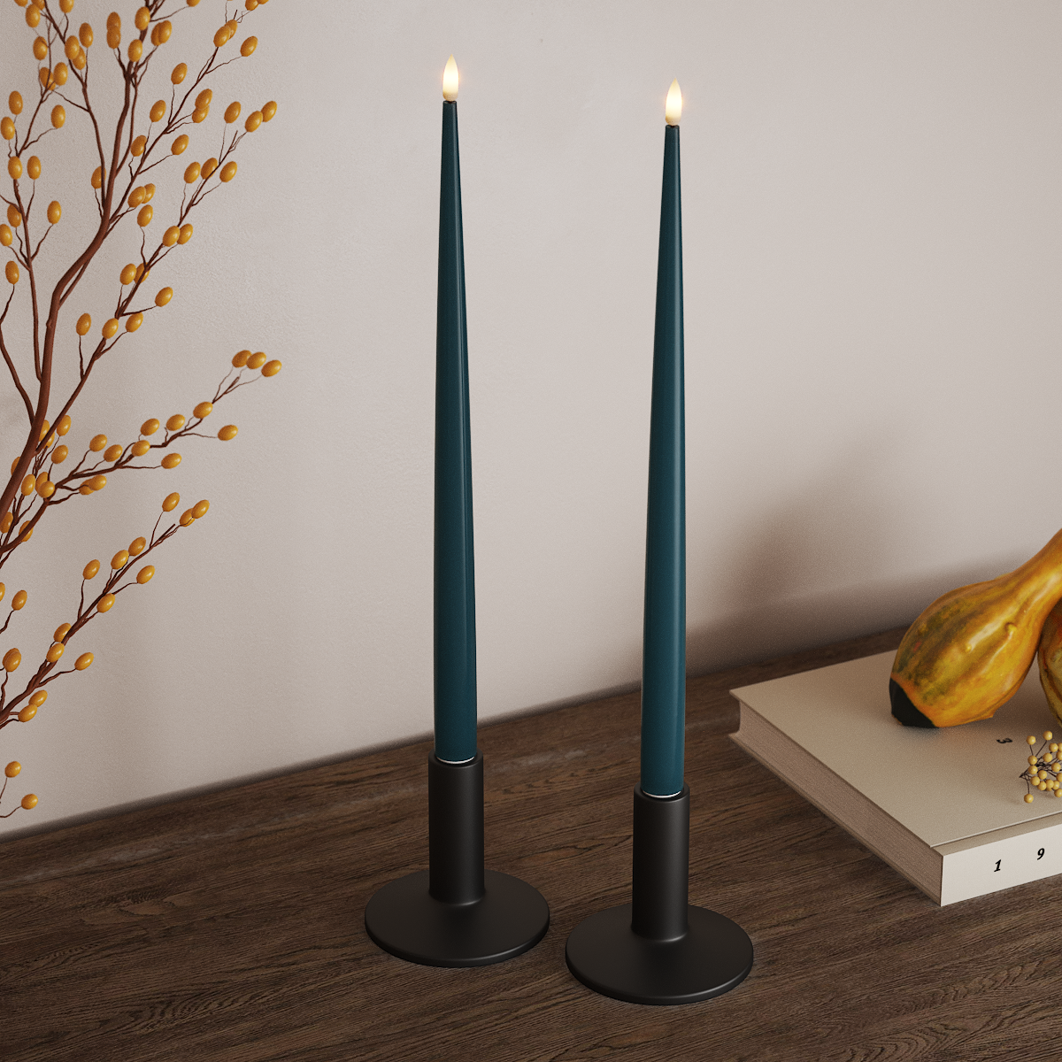 Deluxe Homeart Φωτιστικό κεριού LED με Λάκα, 2 τμχ 38 cm Πετρόλ Φως κεριού LED 3