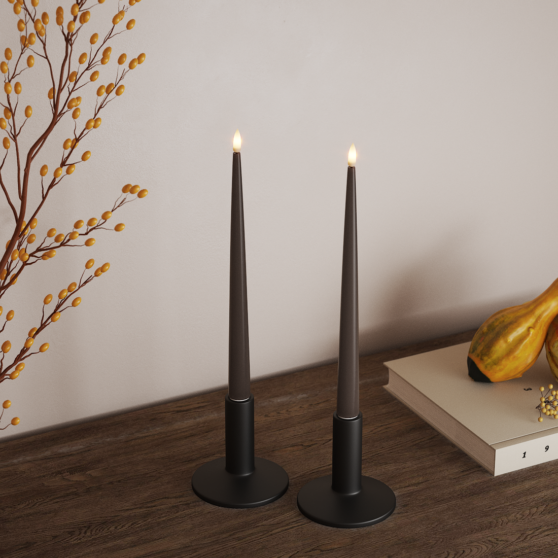 Deluxe Homeart LED Shiny Dinner candle with Lacquer, 2 pieces 28 cm Mocha LED Shiny Dinner candle 4