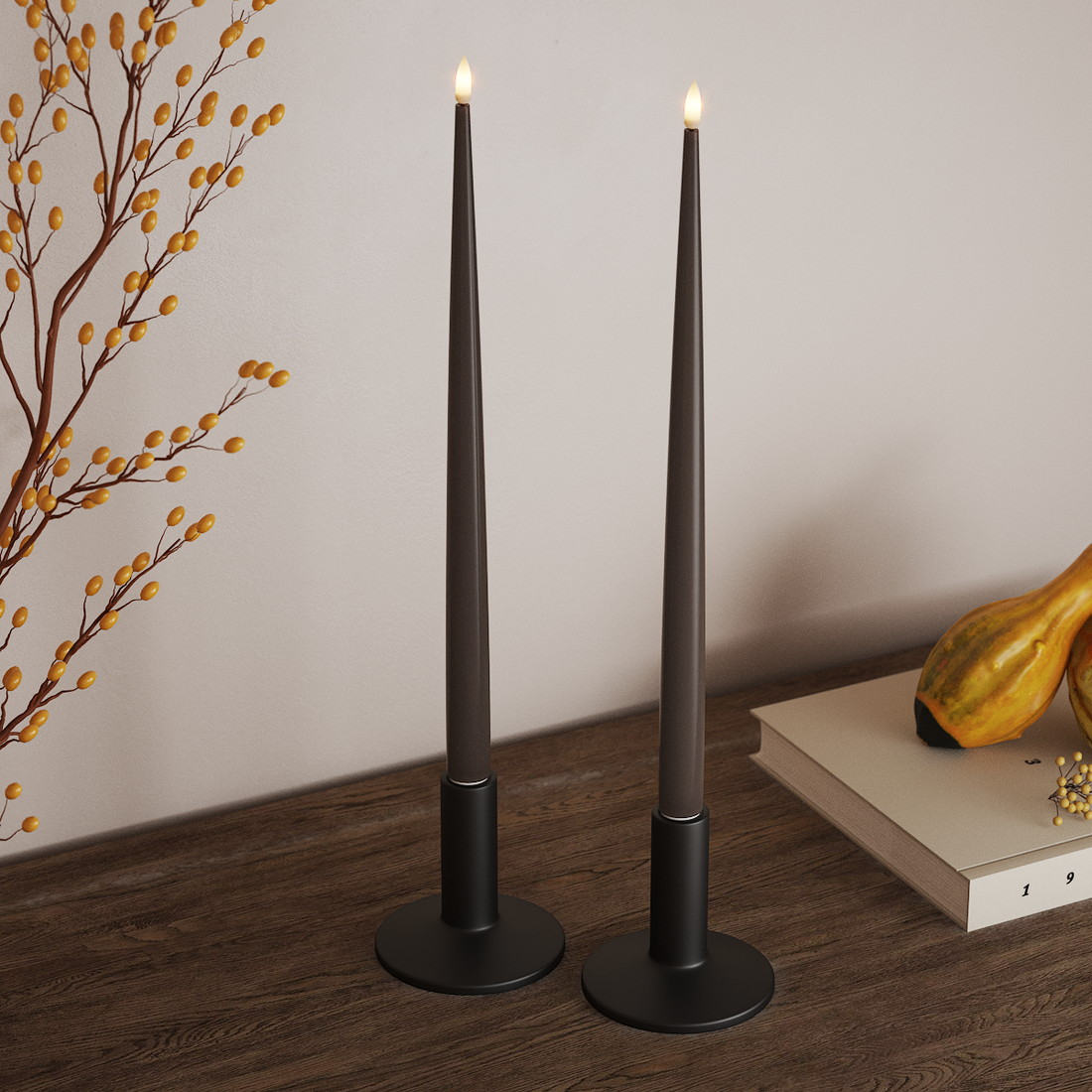 Deluxe Homeart LED Shiny Dinner candle with Lacquer, 2 pieces 38 cm Mocha LED Shiny Dinner candle 4