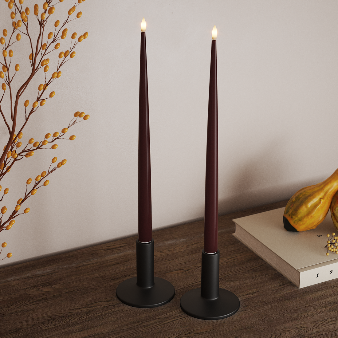 Deluxe Homeart LED Kertelys med Lak, 2 stk 38 cm Bourgogne LED kertelys 4