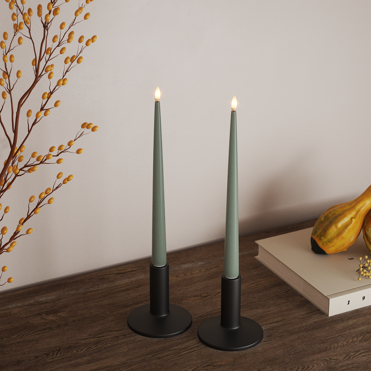 Deluxe Homeart Φωτιστικό κεριού LED με Λάκα, 2 τεμάχια 28 cm Φασκόμηλο πράσινο Φως κεριού LED 3