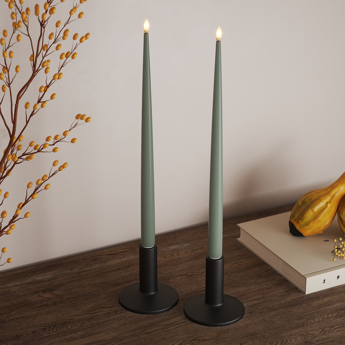 Deluxe Homeart Φωτιστικό κεριού LED με Λάκα, 2 τμχ 38 cm Φασκόμηλο πράσινο Φως κεριού LED 3