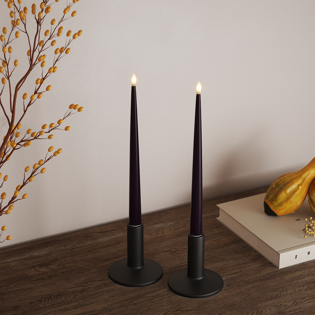 Deluxe Homeart LED Lys med lakk, 2 stk 28 cm Mørkelilla LED levende lys 4