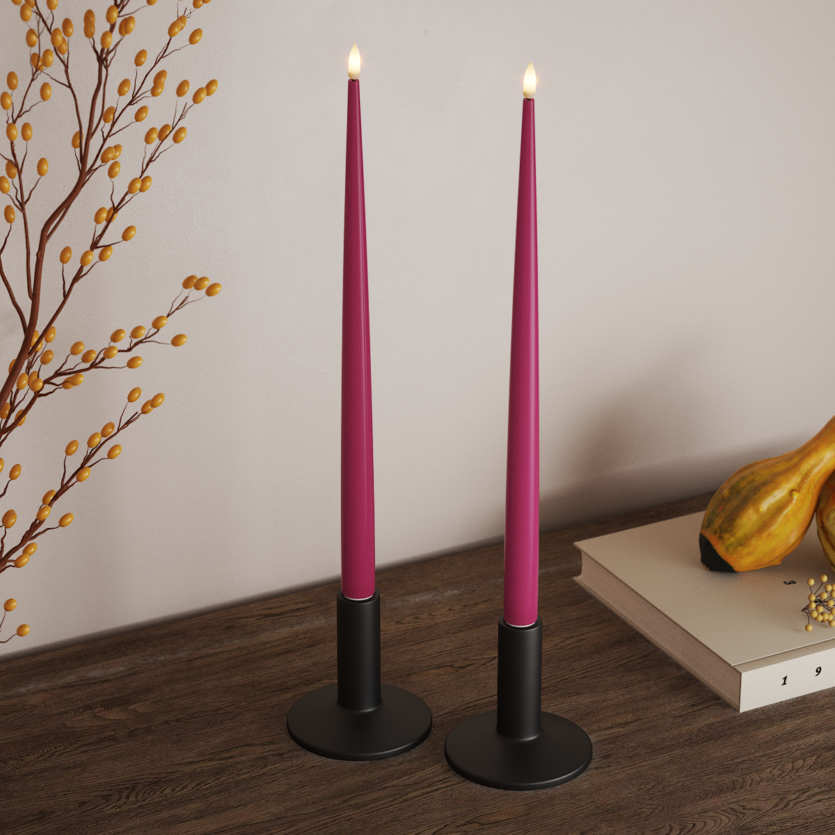 Deluxe Homeart LED Shiny Dinner candle with Lacquer, 2 pieces 38 cm Magenta LED Shiny Dinner candle 3