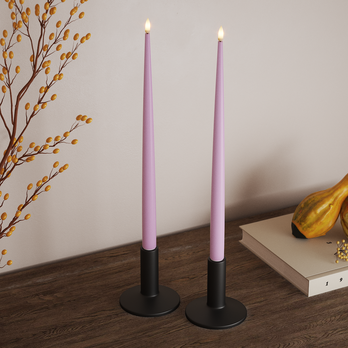 Deluxe Homeart LED Shiny Dinner candle with Lacquer, 2 pieces 38 cm Lavender LED Shiny Dinner candle 3