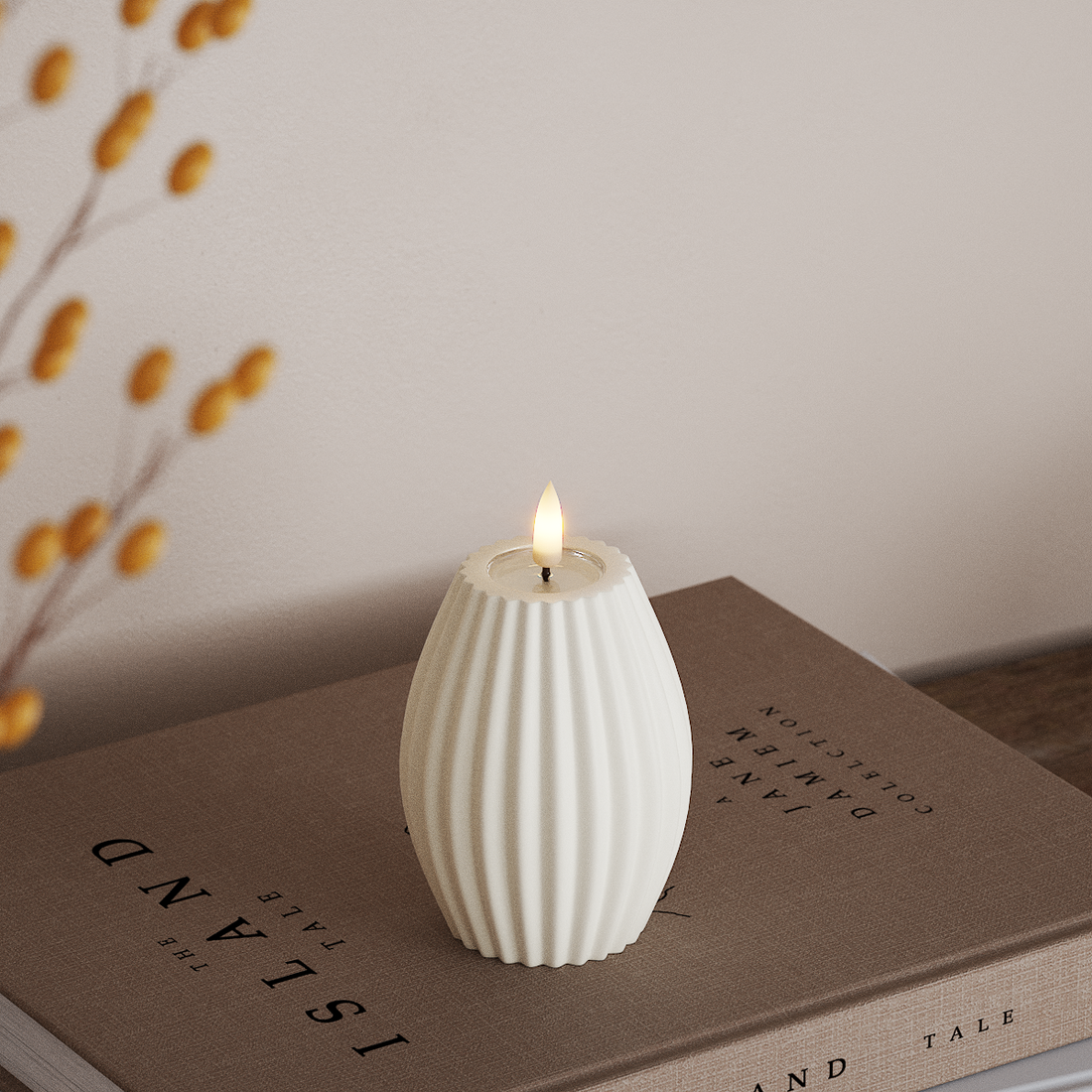 LED Ribbed candle D 7.5 x H 10 cm White