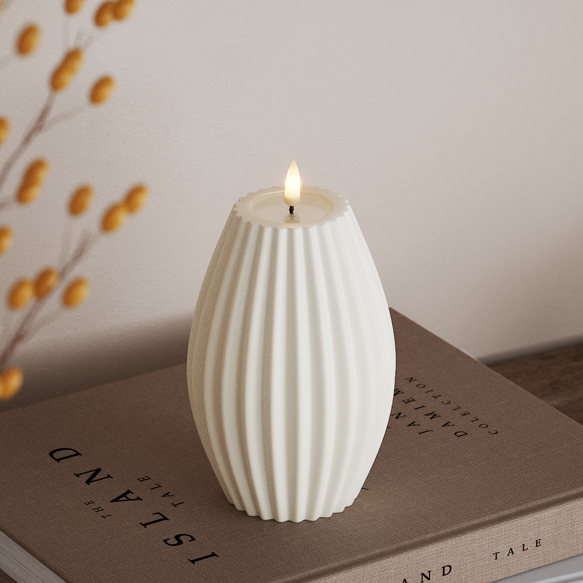 Deluxe Homeart LEDs Vela canelada D 10 x A 15 cm Branco LEDs Vela canelada 3