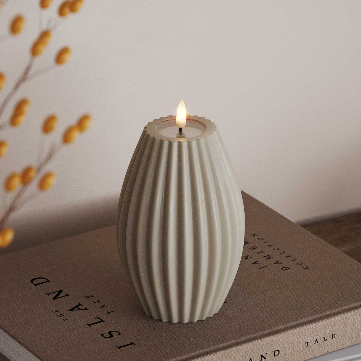 Deluxe Homeart LED Rillelys D 10 x H 15 cm Sand LED rillelys 3