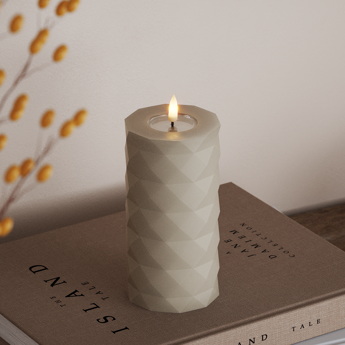 Deluxe Homeart Square LED Pillar candle Ø 7.5 x 15 cm Sand LED Square 3