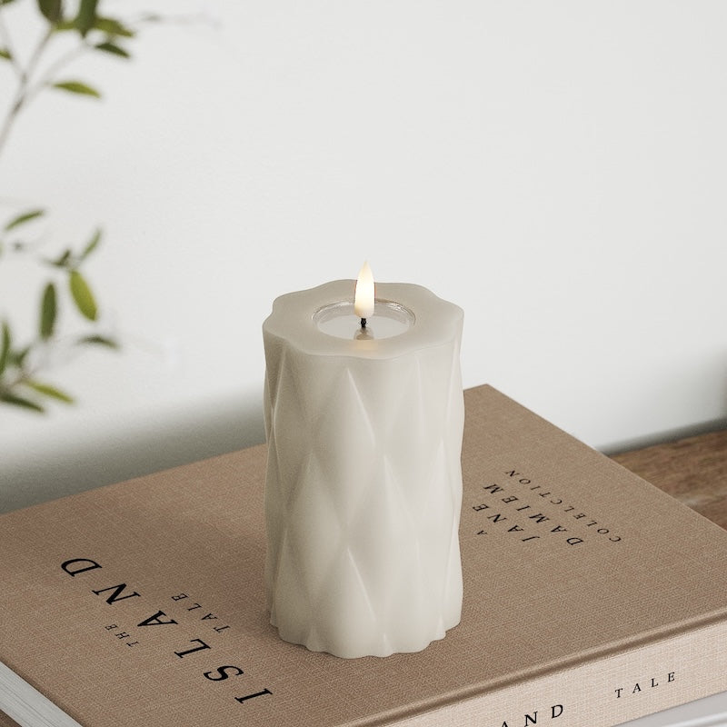 Deluxe Homeart Harlequin LED Pillar candle Ø 7.5 x 12.5 cm Sand