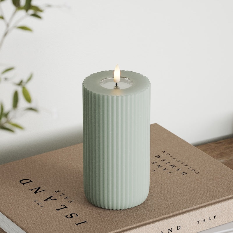 Deluxe Homeart Solid Stripe LED Pillar candle Ø 8 X 15 Cm Sage Green
