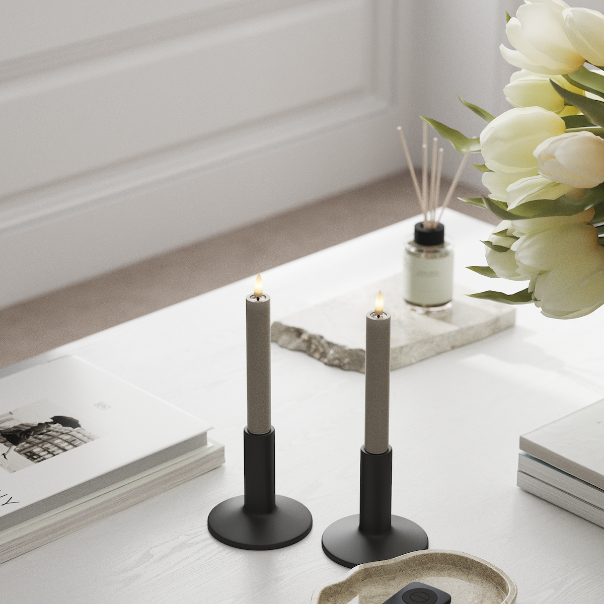 Deluxe Homeart LED Kronelys 2 stk, Ø 2 x 15 cm Sand LED kronelys 1