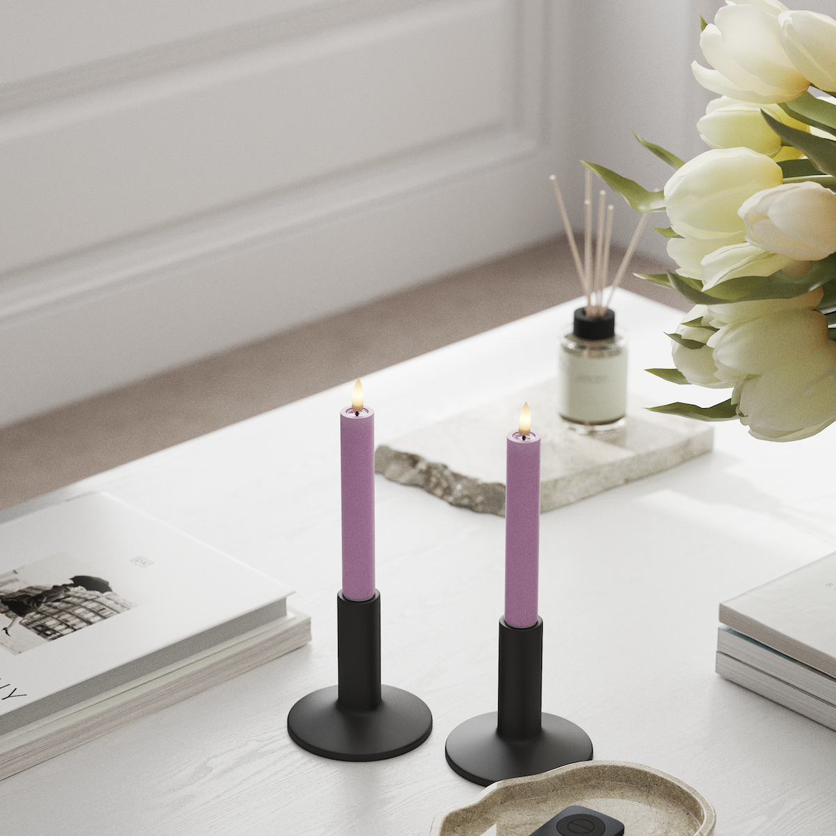 Deluxe Homeart LEDs Vela fina 2 peças, Ø 2 x 15 cm Lavanda LEDs Vela fina 1