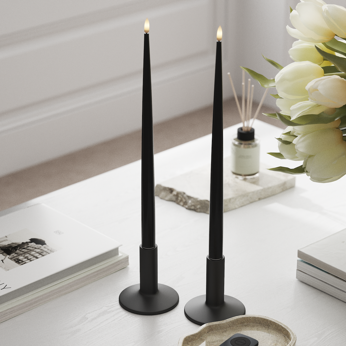 Deluxe Homeart LED Ljus Med Lack med Lack, 2 st 38 cm Svart LED Ljus Med Lack 1