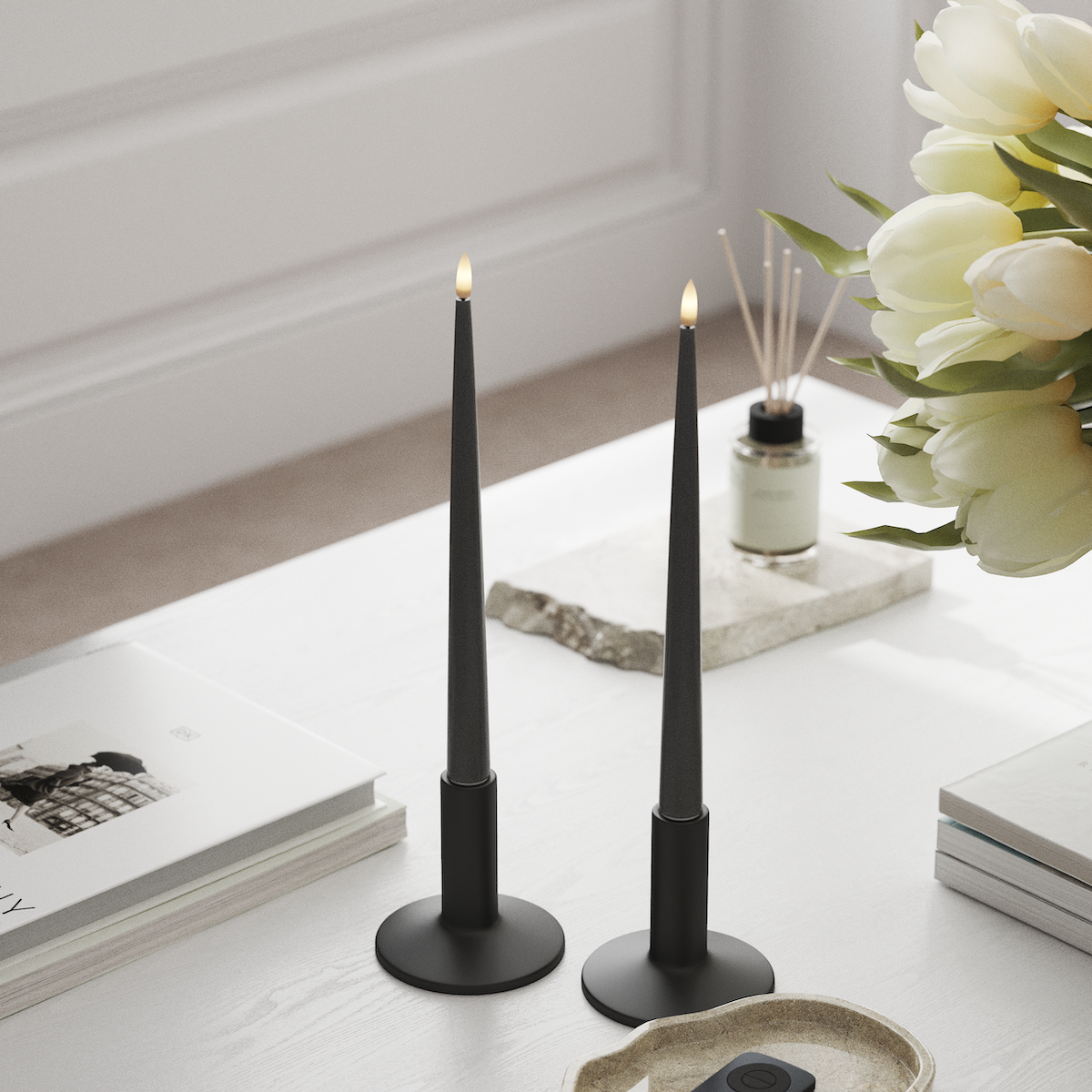 Deluxe Homeart LED Lys med lakk, 2 stk 28 cm Grå LED levende lys 2