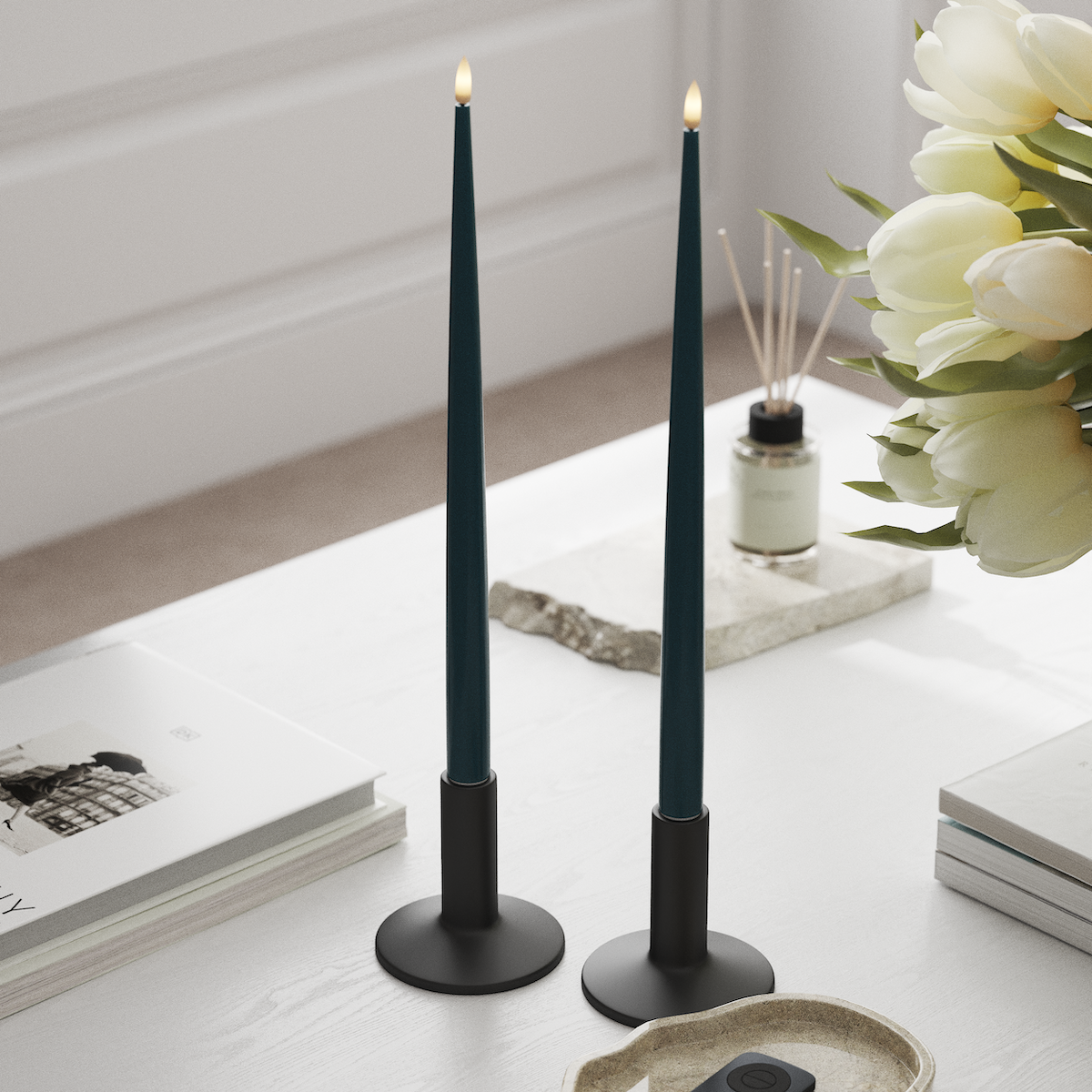 Deluxe Homeart Φωτιστικό κεριού LED με Λάκα, 2 τμχ 38 cm Πετρόλ Φως κεριού LED 1