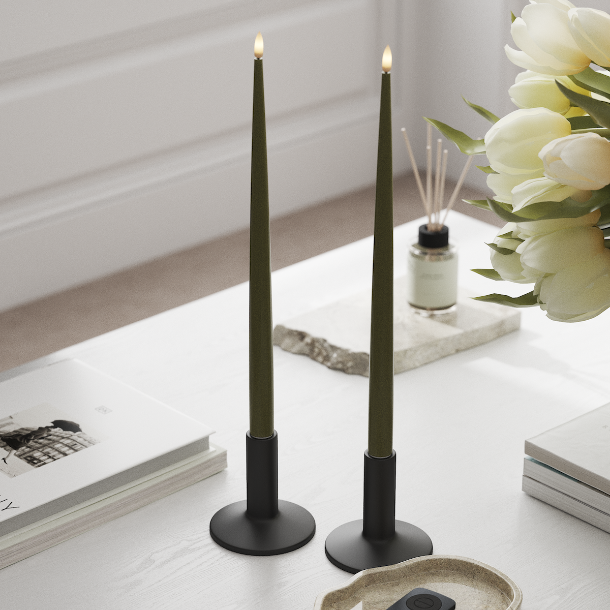 Deluxe Homeart LED Ljus Med Lack med Lack, 2 st 38 cm Olivgrön LED Ljus Med Lack 1