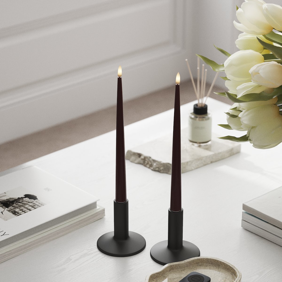 Deluxe Homeart Φωτιστικό κεριού LED με Λάκα, 2 τεμάχια 28 cm Βουργουνδί Φως κεριού LED 1