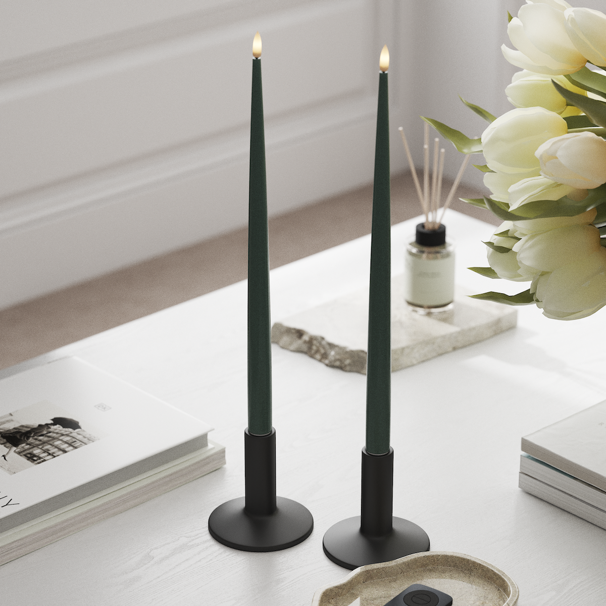 Deluxe Homeart Φωτιστικό κεριού LED με Λάκα, 2 τμχ 38 cm Πράσινο του νεφρίτη Φως κεριού LED 1