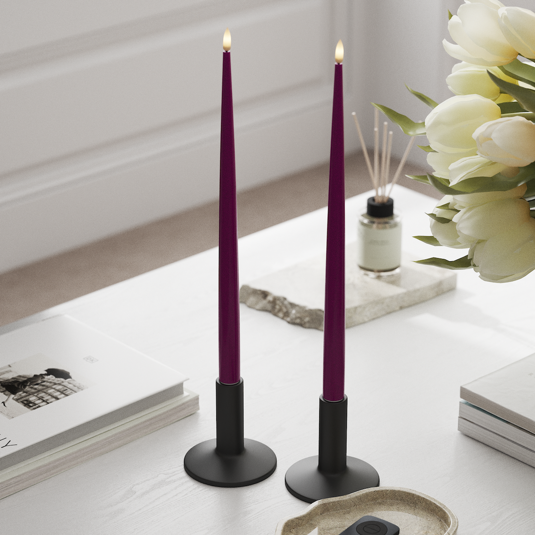 Deluxe Homeart LED Kertelys med Lak, 2 stk 38 cm Violet LED kertelys 3