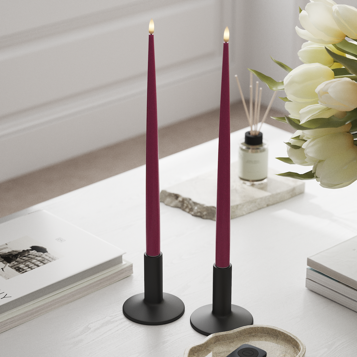 Deluxe Homeart LED Shiny Dinner candle with Lacquer, 2 pieces 38 cm Magenta LED Shiny Dinner candle 1