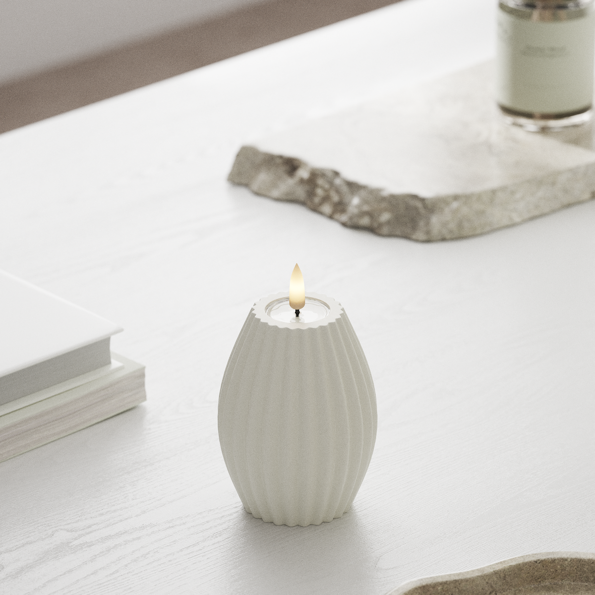 LIDERADO Vela canelada D 7,5 x h 10 cm Branco